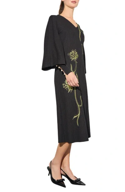 Ming Wang Heritage Fit Floral Embroidery Knit Midi Dress
