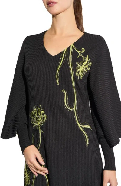 Ming Wang Heritage Fit Floral Embroidery Knit Midi Dress