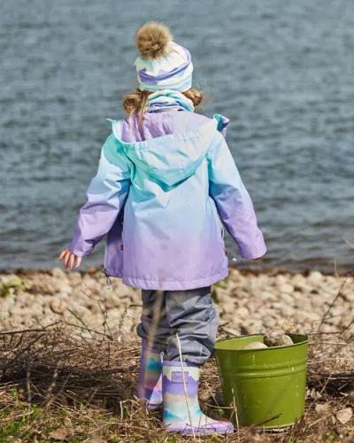 Deux Par Deux Girl's Printed Rain Boots Mauve And Blue, Pink Mountain In Purple