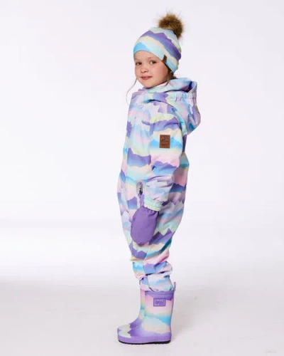 Deux Par Deux Girl's Printed Rain Boots Mauve And Blue, Pink Mountain In Purple