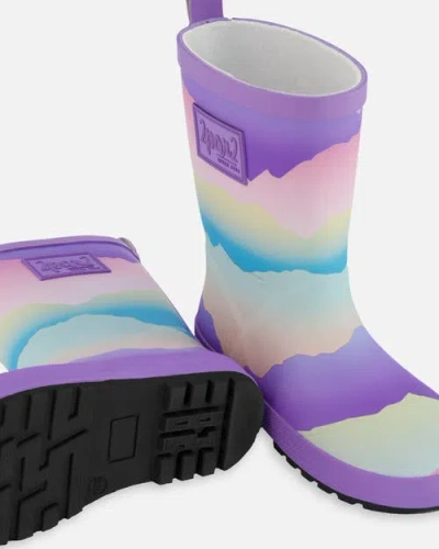 Deux Par Deux Girl's Printed Rain Boots Mauve And Blue, Pink Mountain In Purple
