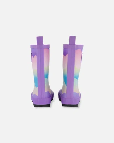 Deux Par Deux Girl's Printed Rain Boots Mauve And Blue, Pink Mountain In Purple