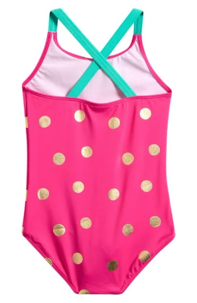 Mini Boden Kids' Polka Dot Crisscross Strap One-piece Swimsuit In Pink