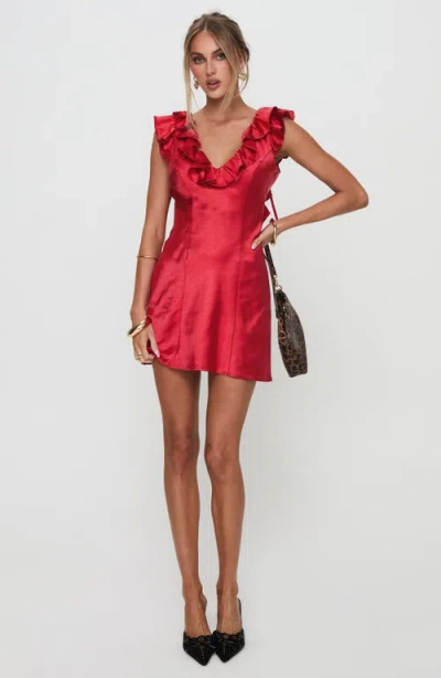 Princess Polly Butacup Ruffle Satin Minidress In Red
