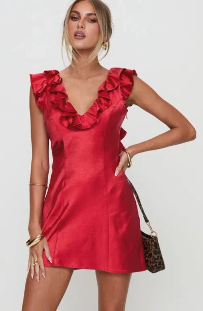 Princess Polly Butacup Ruffle Satin Minidress In Red