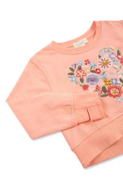 Peek Aren't You Curious Kids' Flower Embroidered Heart Sweatshirt & Knit Cargo Pants Set In Orange