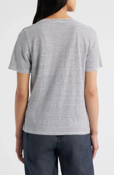Eileen Fisher Stripe V-neck Organic Linen T-shirt In White