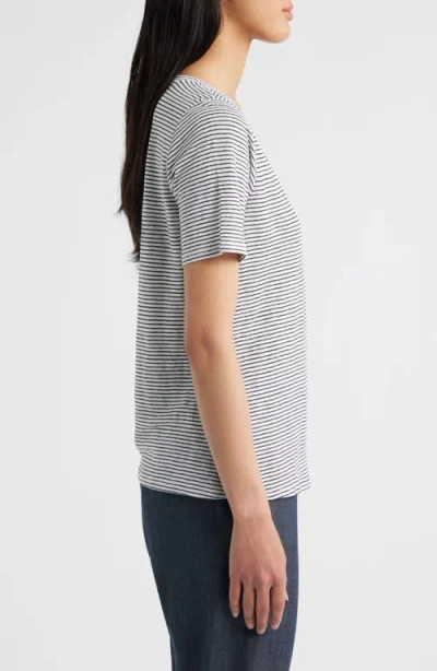 Eileen Fisher Stripe V-neck Organic Linen T-shirt In White