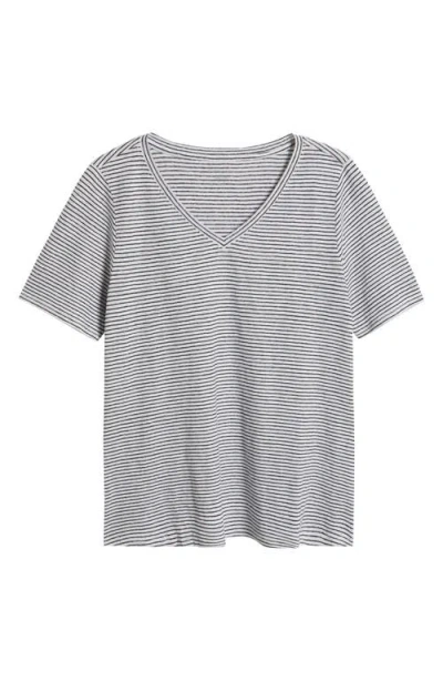 Eileen Fisher Stripe V-neck Organic Linen T-shirt In White