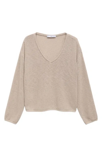 Mango V-neck Sweater In Nude
