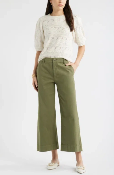 Caslonr Caslon(r) Wide Leg Cotton Stretch Twill Ankle Pants