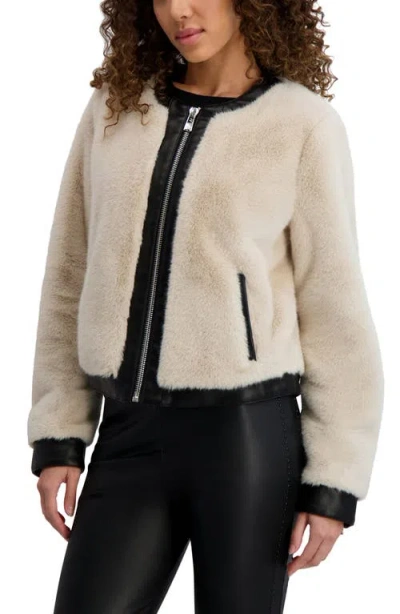 Karl Lagerfeld Faux Fur Jacket In Neutral