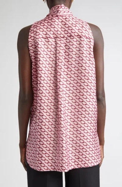 Oscar De La Renta Chain Print Tie Neck Silk Shift Dress In Pink