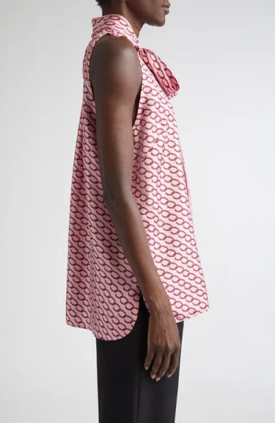 Oscar De La Renta Chain Print Tie Neck Silk Shift Dress In Pink