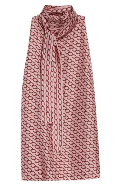 Oscar De La Renta Chain Print Tie Neck Silk Shift Dress In Pink