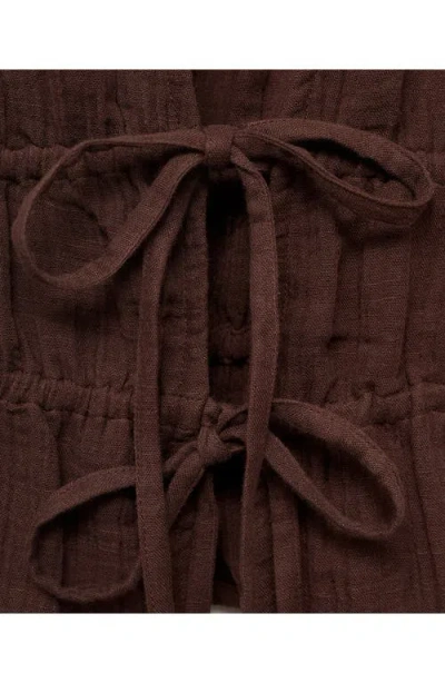 Mango Cotton Tie Front Sleeveless Top In Brown