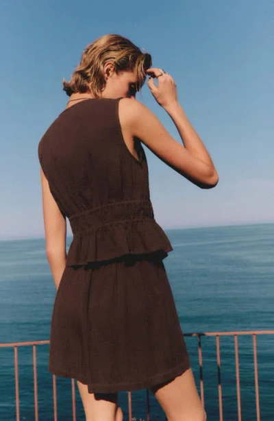 Mango Cotton Tie Front Sleeveless Top In Brown