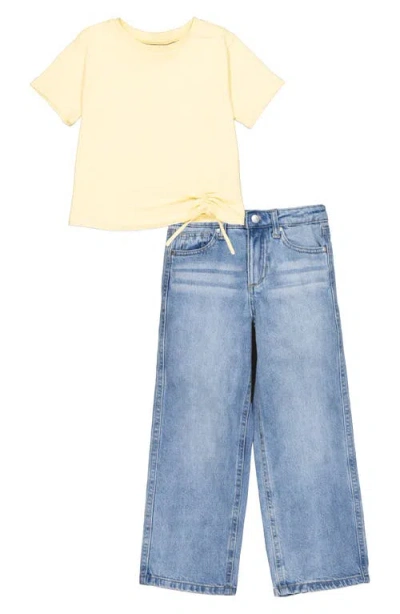 Joe's Kids' Ruched T-shirt & Wide Leg Jeans Set In Yellow