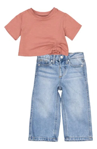 Joe's Kids' Ruched T-shirt & Wide Leg Jeans Set In Pink