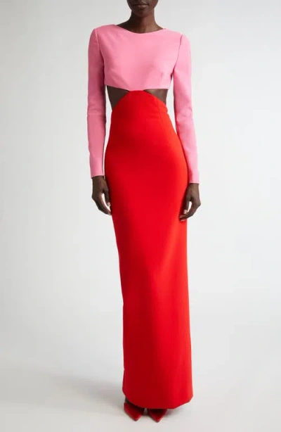 Carolina Herrera Long Sleeve Cutout Waist Column Gown