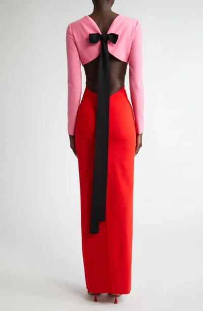 Carolina Herrera Long Sleeve Cutout Waist Column Gown
