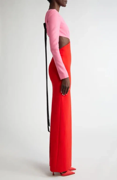 Carolina Herrera Long Sleeve Cutout Waist Column Gown