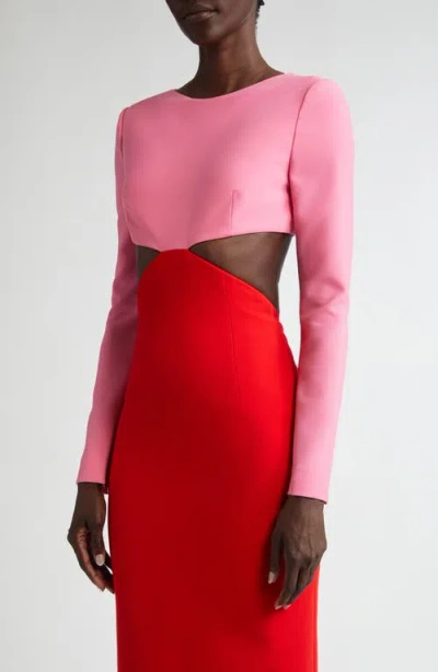 Carolina Herrera Long Sleeve Cutout Waist Column Gown