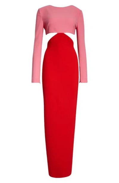 Carolina Herrera Long Sleeve Cutout Waist Column Gown