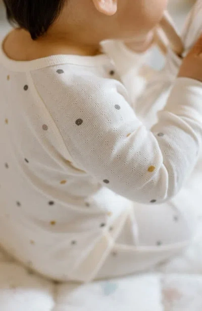 Pehr Polka Dotty Pointelle Fitted Organic Cotton One-piece Footie Pajamas In Gray