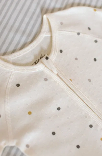 Pehr Polka Dotty Pointelle Fitted Organic Cotton One-piece Footie Pajamas In Gray