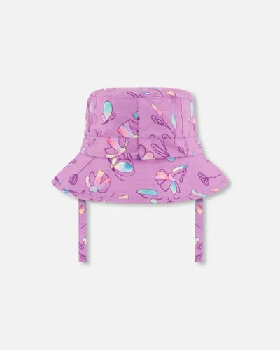 Deux Par Deux Little Girl's Printed Beach Sun Hat Old Mauve And Multicolored Butterflies In Pink
