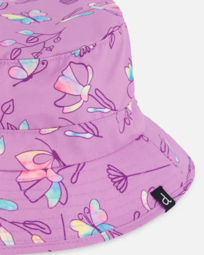 Deux Par Deux Little Girl's Printed Beach Sun Hat Old Mauve And Multicolored Butterflies In Pink