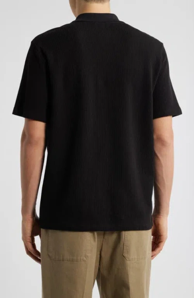 Vince Textured Double Knit Short Sleeve Button-up Shirt In Black