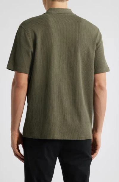Vince Textured Double Knit Short Sleeve Button-up Shirt In Green