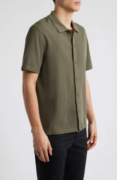 Vince Textured Double Knit Short Sleeve Button-up Shirt In Green