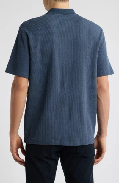 Vince Textured Double Knit Short Sleeve Button-up Shirt In Blue