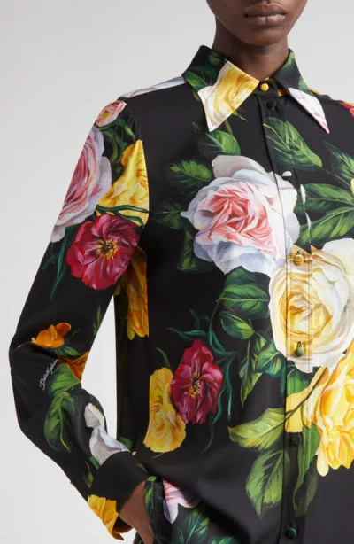 Dolce & Gabbana Dolce&gabbana Peony & Rose Floral Charmeuse Button-up Shirt