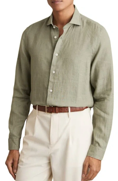 Reiss Ruban Long Sleeve Button Front Shirt In Green