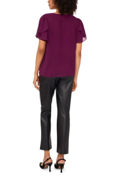 Vince Camuto V-neck Tulip Sleeve Chiffon Top In Burgundy