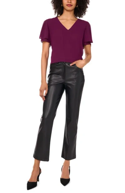 Vince Camuto V-neck Tulip Sleeve Chiffon Top In Burgundy