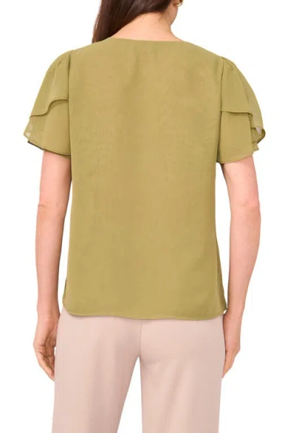 Vince Camuto V-neck Tulip Sleeve Chiffon Top In Green