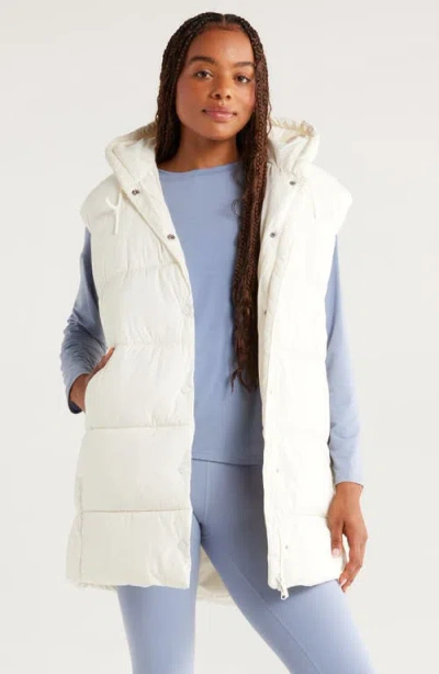 Zella Longline Hooded Puffer Vest In White