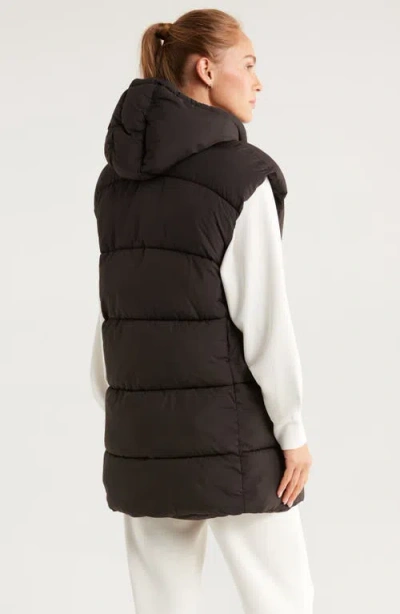 Zella Longline Hooded Puffer Vest In Brown