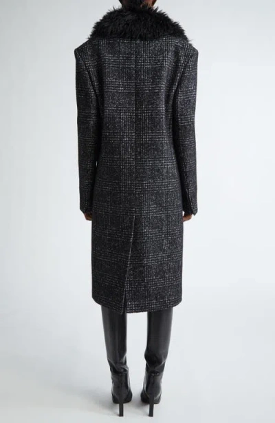 Michael Kors Collection Glen Plaid Chesterfield Coat With Faux Fur Collar In Black