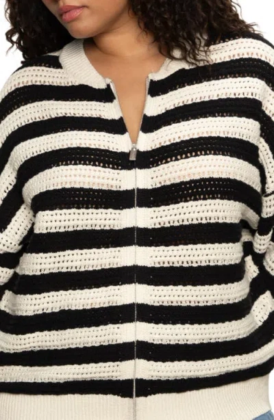 Sanctuary Stripe Open Stitch Cotton Bomber Cardigan