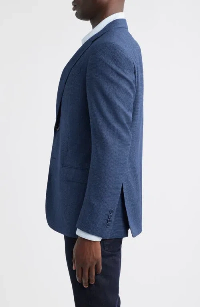 Emporio Armani Textured Microcheck Virgin Wool Blazer In Blue
