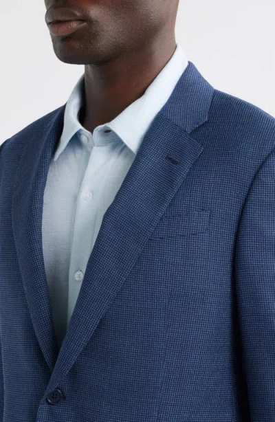 Emporio Armani Textured Microcheck Virgin Wool Blazer In Blue