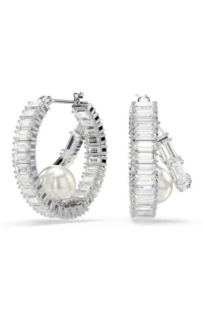 Swarovski X Ariana Grande Crystal Pearl & Baguette Cut Crystal Double Hoop Earrings