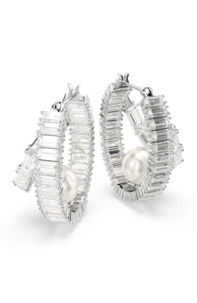 Swarovski X Ariana Grande Crystal Pearl & Baguette Cut Crystal Double Hoop Earrings