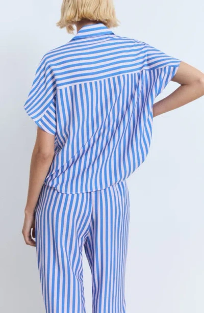 Mango Stripe Short Sleeve Button-up Shirt In Blue